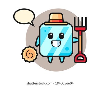 Mascot character of ice cube as a farmer, cute style design for t shirt, sticker, logo element
