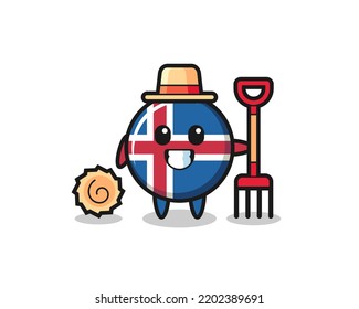 Mascot Character Of Iceland Flag As A Farmer , Cute Design