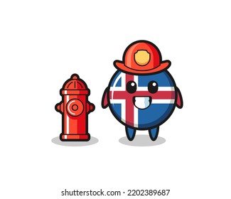 Mascot character of iceland flag as a firefighter , cute design