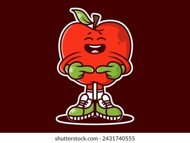 Mascot character illustration of apple fruit with shy face. Red color