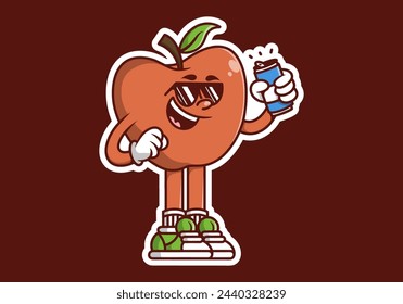 Mascot character illustration of apple holding a beer can