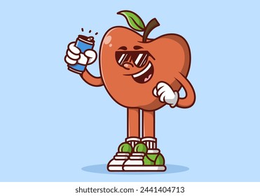 Mascot character illustration of apple holding a beer can