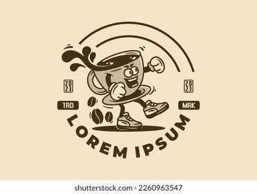 Mascot character illustration badge of a cup of coffee with hands and feet