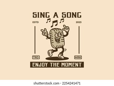 Mascot character illustration badge design of singing microphone