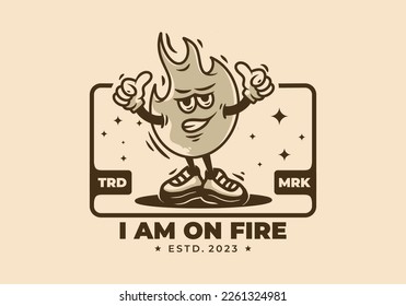 Mascot character illustration badge design of a fire