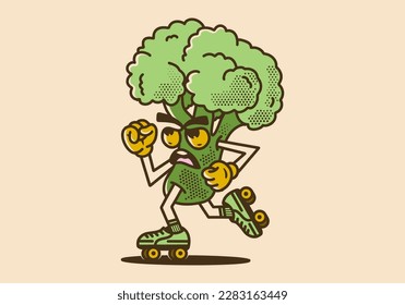 Mascot character illustration design of broccoli playing roller skates