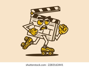 Mascot character illustration design of a Clapper Board playing roller skates