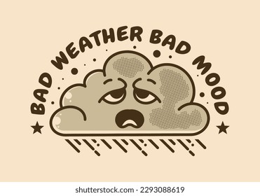 Ilustración de carácter mascota diseño de una nube con cara triste