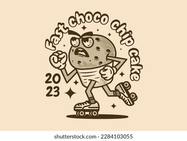 Mascot character illustration design of a cup cake playing roller skates
