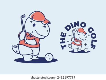 Mascot character illustration design of a cute dino playing golf