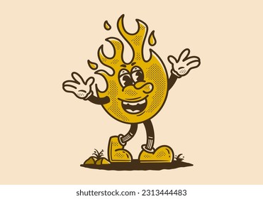 Mascot character illustration design of a fire with happy expression