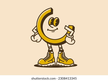 Mascot character illustration design of a letter C in a cocky style