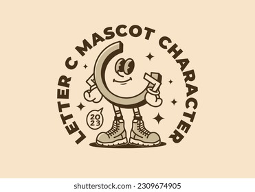 Mascot character illustration design of a letter C in a cocky style