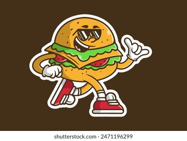 Diseño de ilustración de personaje de mascota de hamburguesa corriendo