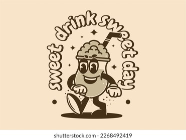 Mascot character illustration design of a walking iced coffee glass