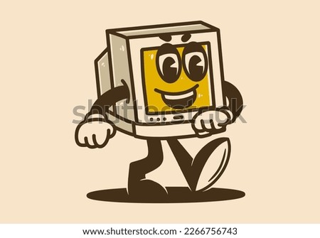 Mascot character illustration design of a walking old monitors