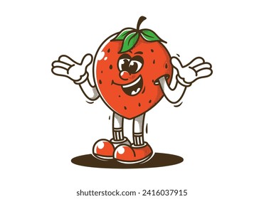 Mascot character illustration of happy strawberry in red color