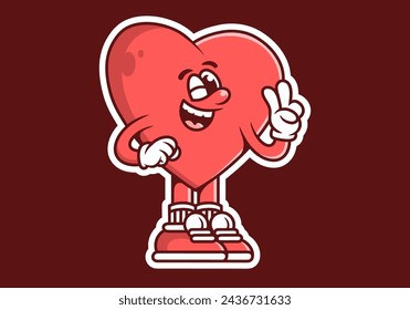 Mascot character illustration of heart with hand form a symbol of peace. Red color
