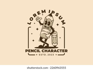 Mascot character illustration of standing drawing pencil badge