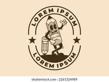 Mascot character illustration of standing drawing pencil badge