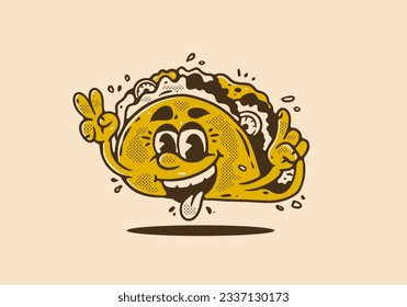 Mascot character illustration of tacos with happy face, in vintage style