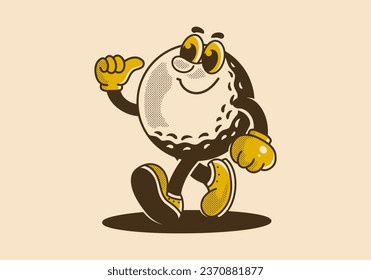 Mascot character illustration of walking golf ball, design in vintage style