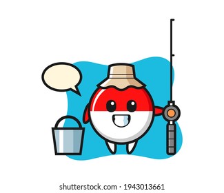 Mascot character of indonesia flag badge as a fisherman