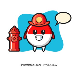 Mascot character of indonesia flag badge as a firefighter