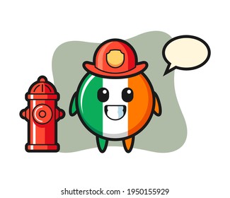 Mascot character of ireland flag badge as a firefighter, cute style design for t shirt, sticker, logo element