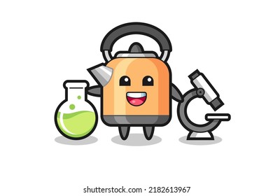 Mascot character of kettle as a scientist , cute style design for t shirt, sticker, logo element