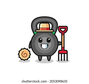 Mascot character of kettlebell as a farmer , cute style design for t shirt, sticker, logo element