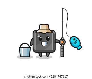 Mascot character of keyboard button as a fisherman , cute design