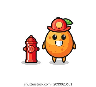 Mascot character of kumquat as a firefighter , cute style design for t shirt, sticker, logo element