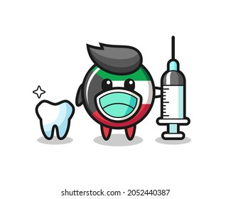 Mascot character of kuwait flag badge as a dentist , cute design