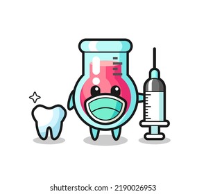 Mascot character of laboratory beaker as a dentist , cute style design for t shirt, sticker, logo element