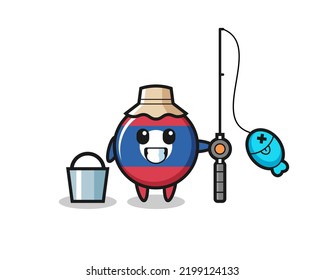 Mascot character of laos flag badge as a fisherman , cute design