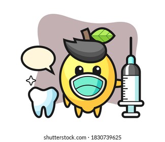 Mascot character of lemon as a dentist