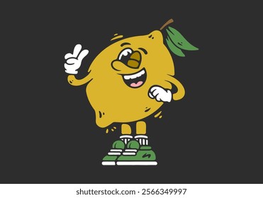 Mascot character of lemon fruit in flat art style illustration