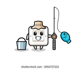 Mascot character of light switch as a fisherman , cute style design for t shirt, sticker, logo element