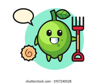 Mascot character of lime as a farmer, cute style design for t shirt, sticker, logo element