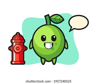 Mascot character of lime as a firefighter, cute style design for t shirt, sticker, logo element