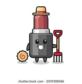 Mascot character of lipstick as a farmer , cute style design for t shirt, sticker, logo element