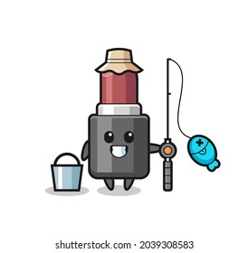 Mascot character of lipstick as a fisherman , cute style design for t shirt, sticker, logo element