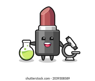 Mascot character of lipstick as a scientist , cute style design for t shirt, sticker, logo element