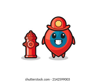 Mascot character of location symbol as a firefighter , cute design