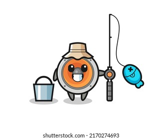 Mascot character of loudspeaker as a fisherman , cute style design for t shirt, sticker, logo element