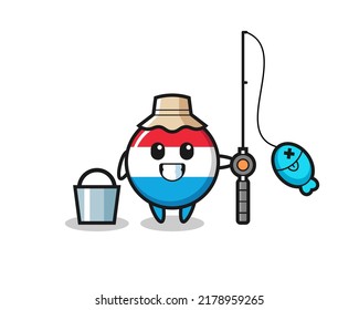Mascot character of luxembourg flag badge as a fisherman , cute style design for t shirt, sticker, logo element
