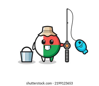 Mascot Character Of Madagascar Flag Badge As A Fisherman , Cute Design