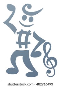 A mascot character made of musical notes and music notation