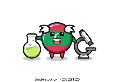 Mascot character of maldives flag badge as a scientist , cute design